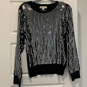Michael Kors Black Full Front Silver Sequin Sweater.NWT size XL New Year Eve top